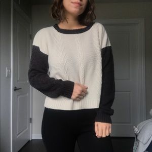 Cozy grey and white cable knit sweater